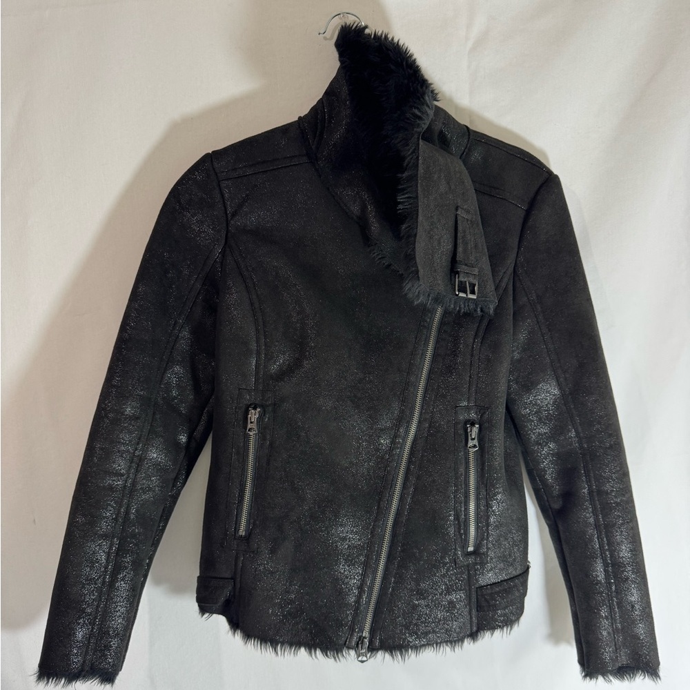 A/X Armani Exchange Faux Leather Faux Fur Lining Moto Jacket - Picture 4 of 10